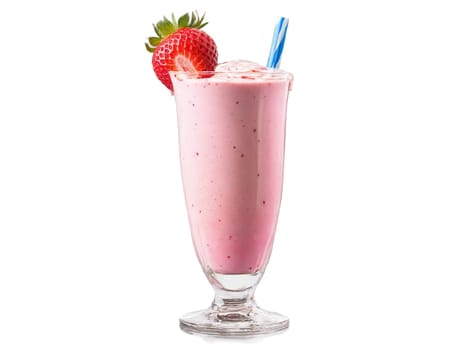 Strawberry Banana Bliss A vibrant strawberry banana smoothie fills a sleek twisted glass garnished with. Drink isolated on transparent background.