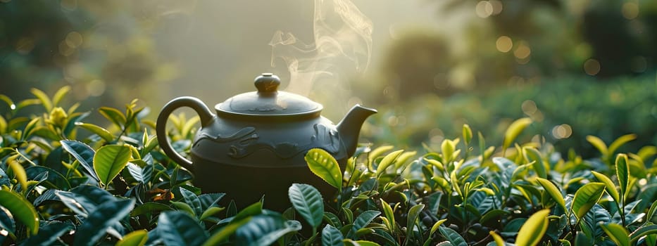 Green tea on a tea plantation. Selective focus. Drink.