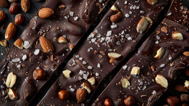 Chocolate with nuts and sea salt. Selective focus. Food.