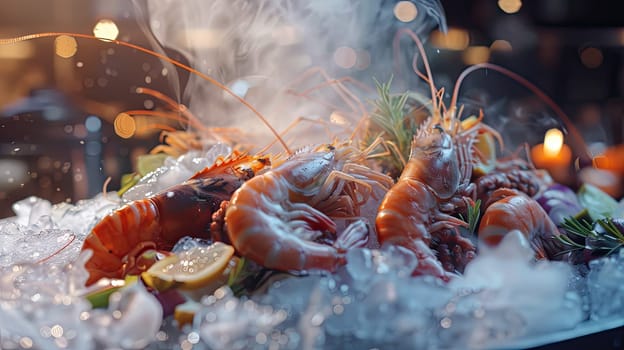 Various seafood on ice. Selective focus. Food.