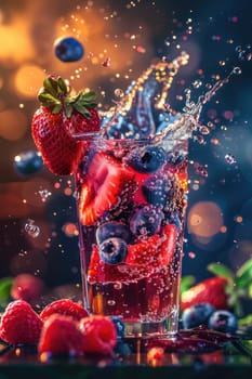 A splash of berries in a glass. Selective focus. food.