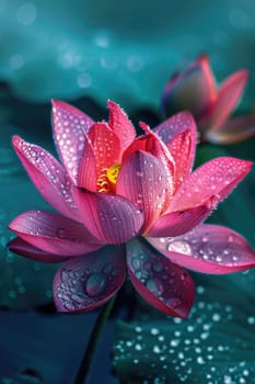 Close-up of a flower in drops of water. Selective focus. Nature.