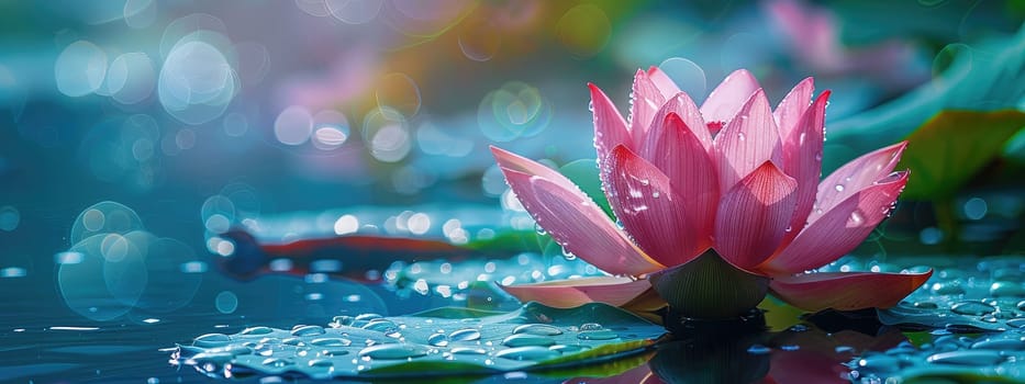 Close-up of a flower in drops of water. Selective focus. Nature.