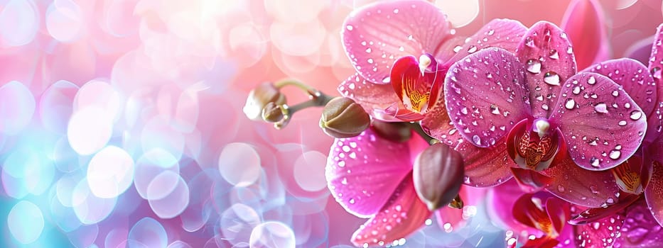 Close-up of a flower in drops of water. Selective focus. Nature.