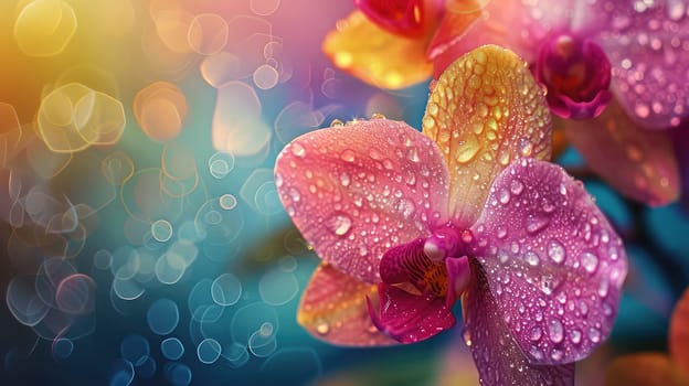 Close-up of a flower in drops of water. Selective focus. Nature.