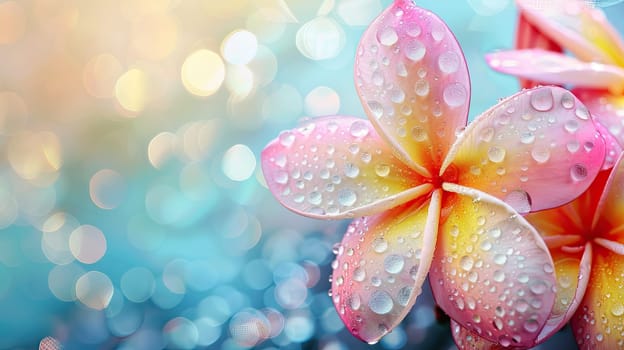 Close-up of a flower in drops of water. Selective focus. Nature.