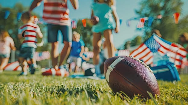 children play American football. Selective focus. nature