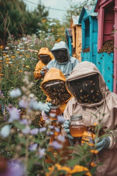 beekeeper in the apiary in a protective suit. Selective focus. nature.