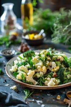 Cauliflower and broccoli salad. Selective focus. food.