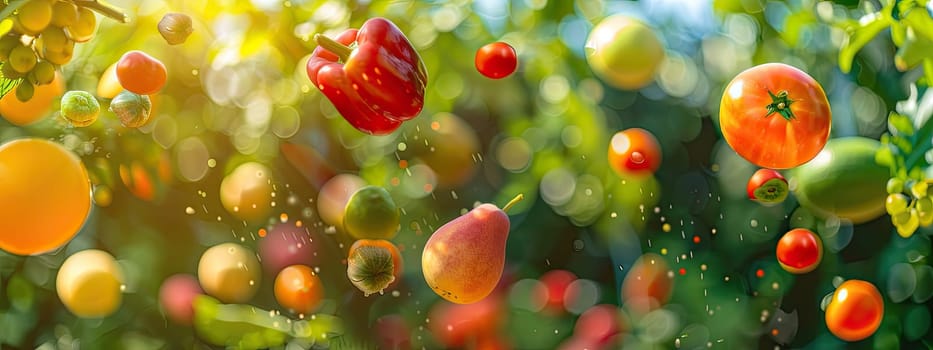 A splash of fruits and vegetables in the garden. Selective focus. nature.