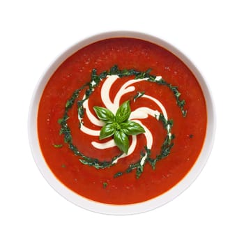 Tomato and roasted red pepper soup a smooth blend of tomatoes and roasted red peppers. Food isolated on transparent background