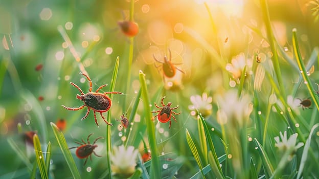 Tick in the park on the grass. Selective focus. Nature.