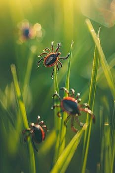 Tick in the park on the grass. Selective focus. Nature.