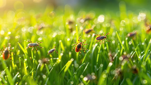 Tick in the park on the grass. Selective focus. Nature.