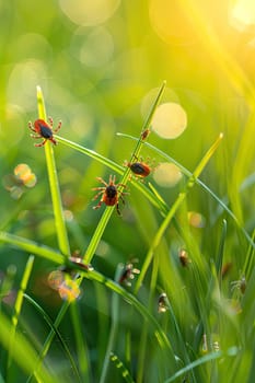 Tick in the park on the grass. Selective focus. Nature.