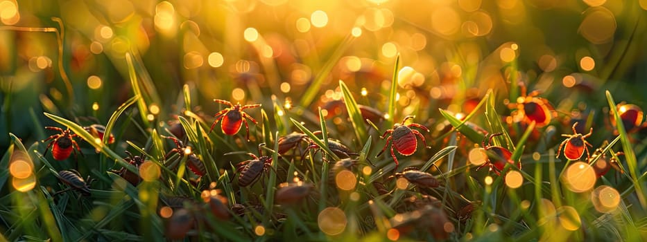 Tick in the park on the grass. Selective focus. Nature.