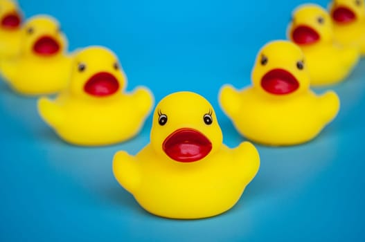 Rubber duck swimming with customizable space for text. Leadership and copy space concept