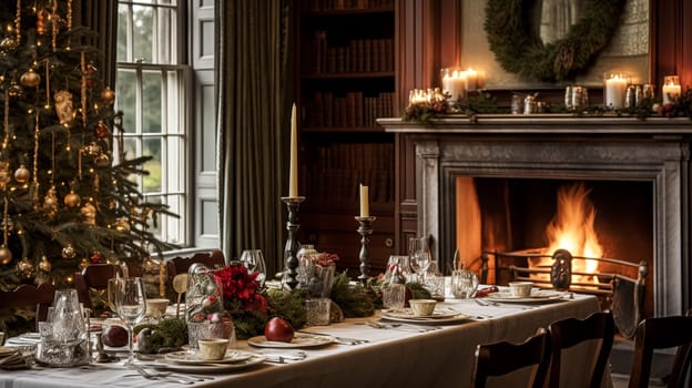 Christmas at the manor, English countryside decoration and festive interior decor