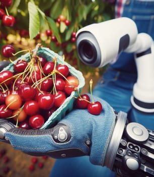 robot working in the farm vegetable garden to grow produce for human consumption ai generated