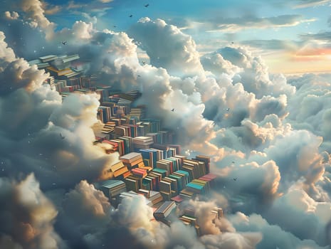 An urban landscape in the clouds, with cumulus formations adorning the sky. A unique meteorological event providing a breathtaking view from the horizon