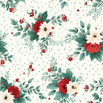 Seamless pattern, tileable Christmas holiday floral country dots print, English countryside flowers for wallpaper, wrapping paper, scrapbook, fabric and product design motif