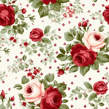 Seamless pattern, tileable floral country holiday print with roses, dots and flowers for wallpaper, wrapping paper, scrapbook, fabric and polka dot roses product design idea