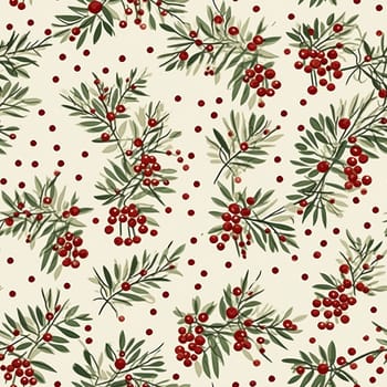 Seamless pattern, tileable modern botanical Christmas holiday, country berry dots print for wallpaper, wrapping paper, scrapbook, fabric and product design motif