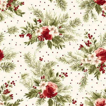 Seamless pattern, tileable Christmas holiday floral, country flowers dots print, English countryside roses for wallpaper, wrapping paper, scrapbook, fabric and product design motif