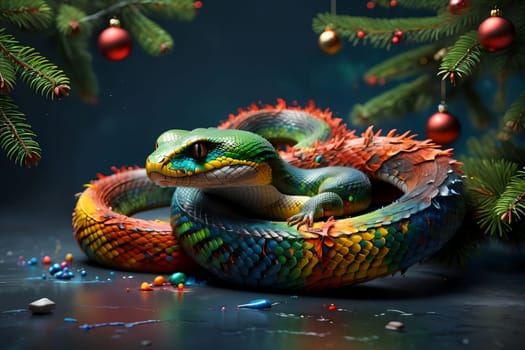 New Year snake on abstract New Year background, New Year card .