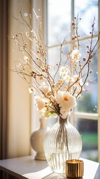 Beautiful floral arrangement with winter, autumn or early spring botanical plants and flowers