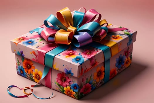 gift box with ribbon decorated with flowers .