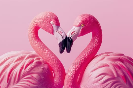 Romantic flamingo love hearts kiss on pink travel theme background