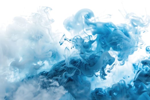 Ink in water with smoke on white background abstract beauty of blue liquid and ethereal motion