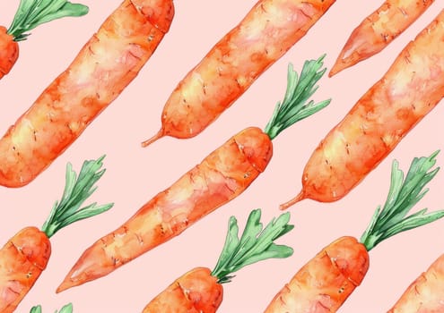 Carrot patch paradise watercolor pattern of fresh vegetables in nature theme for food and home decor market