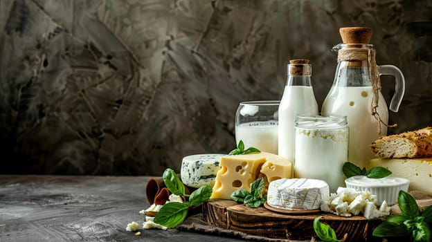 Farm dairy products on the table. Selective focus. Food.