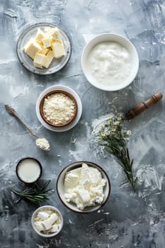 Farm dairy products on the table. Selective focus. Food.