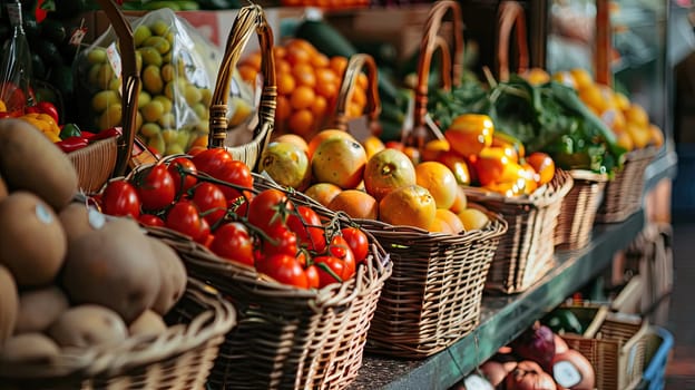 Farm vegetables and fruits at the market. Selective focus. Food.