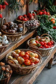 Farm vegetables and fruits at the market. Selective focus. Food.