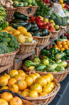 Farm vegetables and fruits at the market. Selective focus. Food.