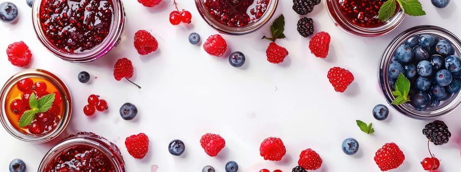 Various jam isolate on a white background. Selective focus. Food.