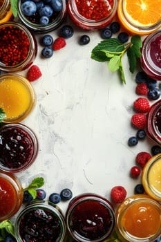 Various jam isolate on a white background. Selective focus. Food.