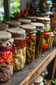 Preserving various vegetables in jars. Selective focus. food.