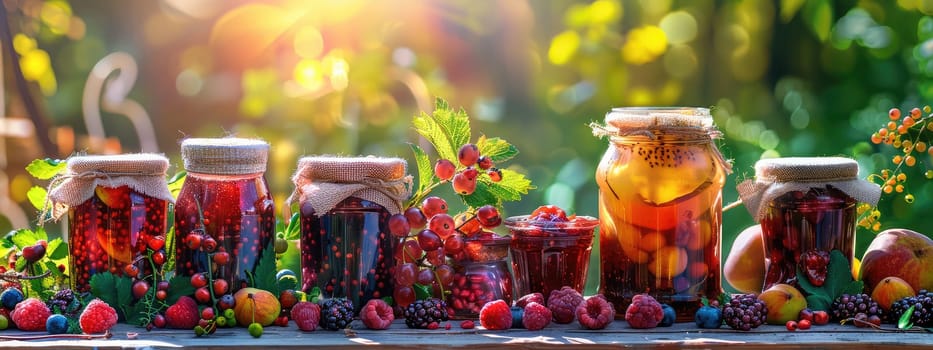 Preserving various jams in jars. Selective focus. Food.