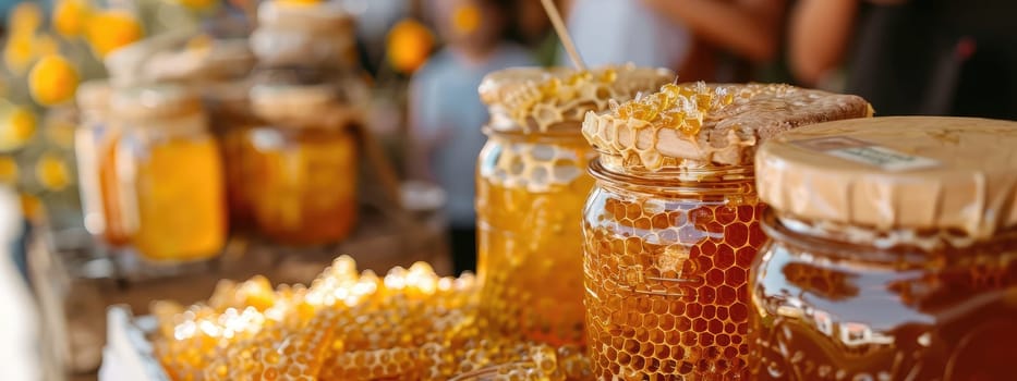 Honey and bee products on the market. Selective focus. food.