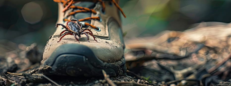 A tick in the park on clothes. Selective focus. Nature.