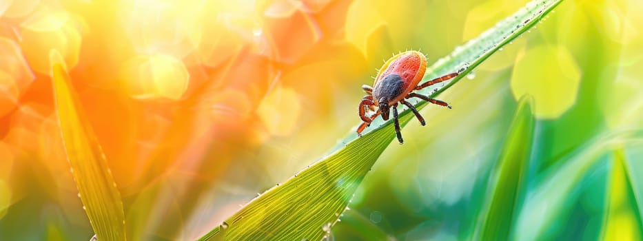 Tick in the park on the grass. Selective focus. Nature.