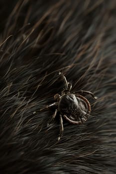Close-up of a tick on fur. Selective focus. animal.