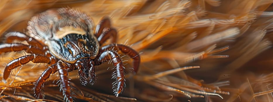 Close-up of a tick on fur. Selective focus. animal.