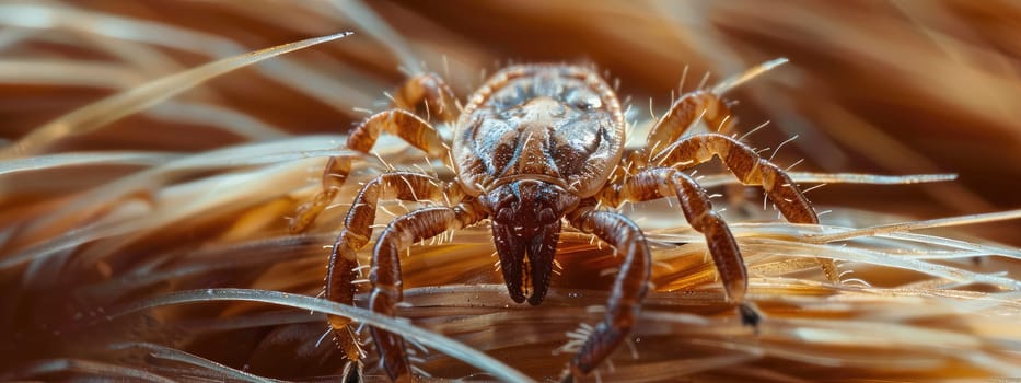 Close-up of a tick on fur. Selective focus. animal.