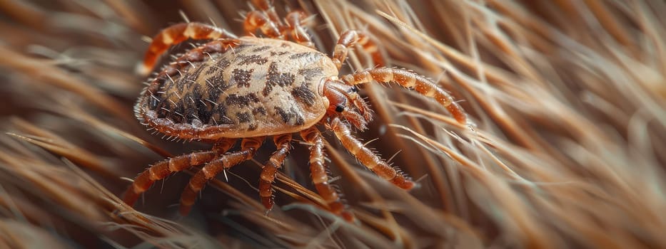 Close-up of a tick on fur. Selective focus. animal.